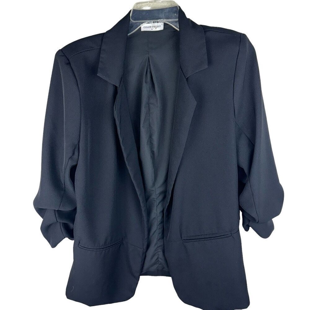 Color Theory Black Blazer Medium 3/4 Sleeve Open Jacket Office Business Work